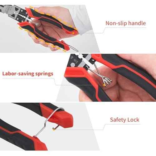 Needle Nose Pliers, HOUSERAN Long Needle Nose Pliers with Wire Stripper and Crimper, 8.3 Inch Long Nose Pliers, Spring Loaded with Safety Lock, 5-in-1 Needle Nose for Bending, Crimping, Stripping