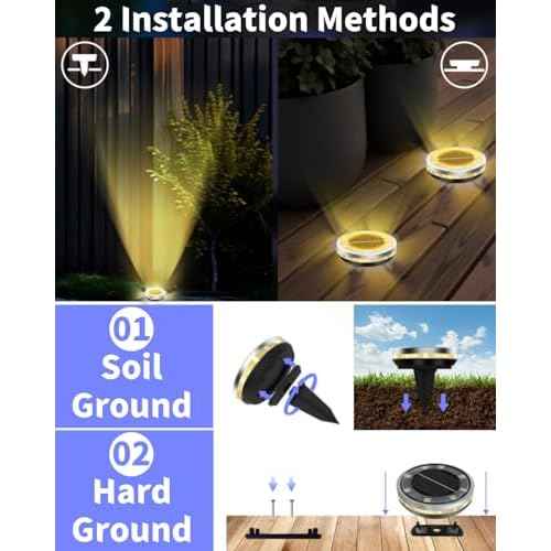 Solar Ground Lights Outdoor 18 Pack Waterproof, Upgraded Solar Garden Lights with 4 Side Light, Stainless Steel Solar Powered Disc Landscape Light for Walkway Lawn Yard Patio Deck-Warm White