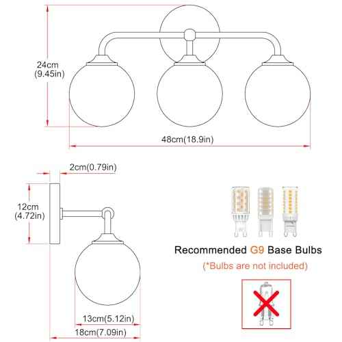 Modern Brushed Gold 3-Lights Vanity Light Fixtures with Milky White Glass Ball Shades, Mid Century Brass Wall Sconce Lighting Fixtures over Mirror, Wall Sconces for Bathroom Dressing Table Bedroom