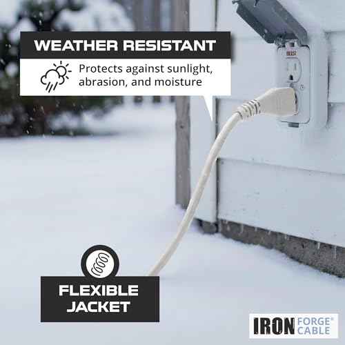 Iron Forge Cable Weatherproof 50 Ft Outdoor Extension Cord - 3 Outlet 16/3 SJTW Heavy Duty Light Brown Extension Cord 3 Prong - 13 Amp Power Cable