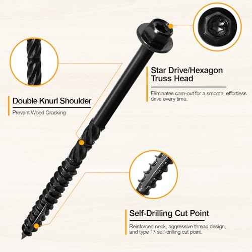 #14 x 10 Wood Structural Screws 50 Pack Hex Head Lag Screws, Rust Resistant Timber Screws for Timber/Log/Landscaping Wood (Black)