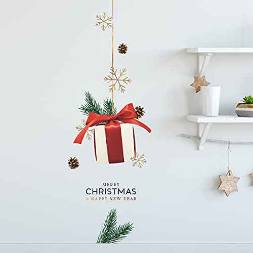 BooDecal 25.8 x 33.4 inRemovable Merry Christmas and Happy New Year Gifts Boxes Ornaments Door Surprise Wall Art Vinyl Murals Wall Decals for Show Window Decorations Hanging Ornaments Stickers