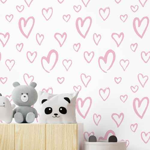 SOON AFTER White and Pink Contact Paper Heart Wallpaper Peel and Stick Wallpaper Modern Removable Self Adhesive Waterproof Wall Paper for Bedroom Kids Room Nurseryls 17.3"x120"