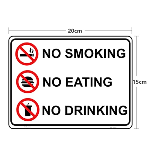 4 Pcs No Smoking No Eating NO Drinking Sign Sticker - 20 cm x 15 cm - Self Adhesive Vinyl Black, White