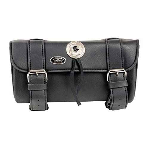 Milwaukee Leather SH62601 Black Small PVC Double Strap with Concho Windshield-Tool Bag - One Size