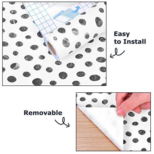 GaliGali Peel and Stick Wallpaper, Contact Paper for Home Decorate, Black and White Polka-Dot Wallpaper, Self-Adhesive Wall Paper Peel and Stick Vinyl Waterproof, 17.3"x118", No.5195-3