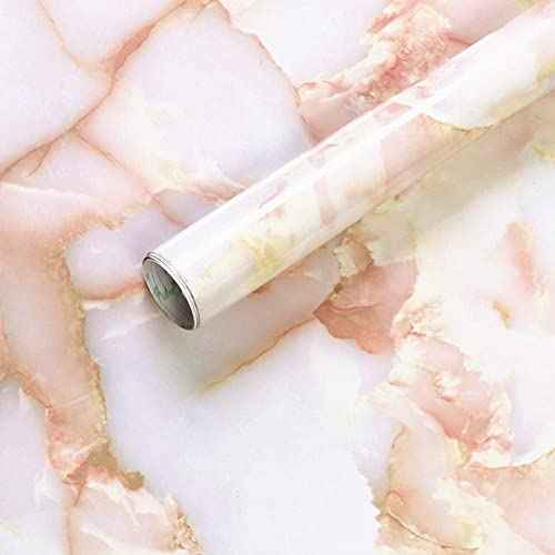 Redodeco White Pink Jade Marble Look Paper Granite Effect Peel Stick Vinyl Counter Top Adhesive Paper Wallpaper Cabinet Dresser Drawer Door Wardrobe Stickers 15.8inch by 79inch