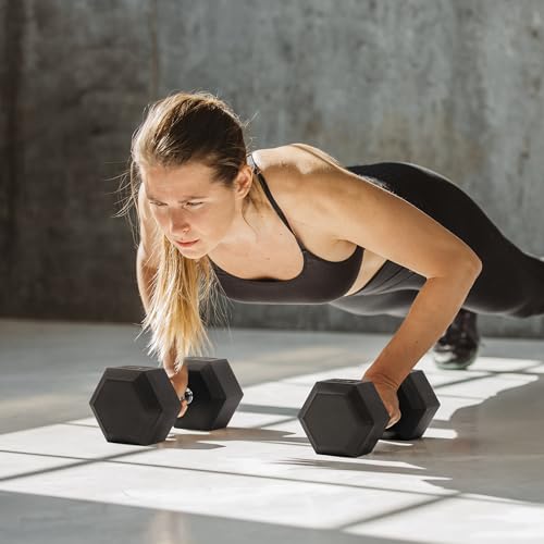 Fitvids Hex Rubber Coated Dumbbells Hand Weights Pairs for Exercises and Fitness and Home Gym, Pairs