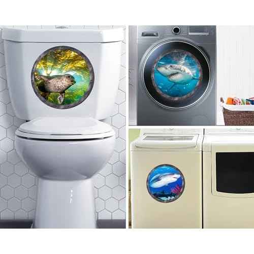 Ocean Animal Wall Decals 11 Inch Porthole Design Set for Nursery/Classroom- Easy Apply & Durable Adhesive (Set of 9)