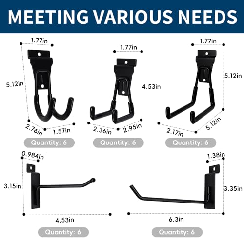 30Pcs Slatwall Hooks Set, Multi Size Garage Hooks Storage Utility Hanging Hooks, Heavy Duty Garage Tool Organizer Slatwall Accessories for Sheds, Basments