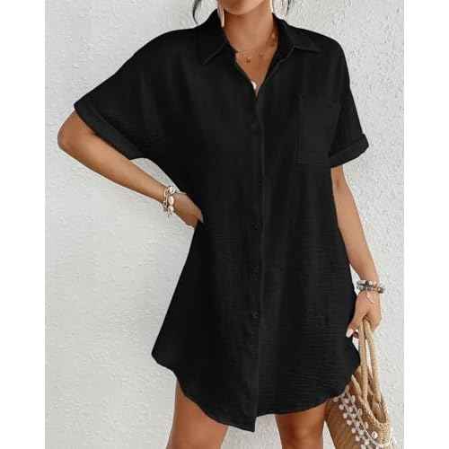 Bsubseach Women Swimsuit Coverup Shirt Dress Button Down Bathing Suit Cover Up Beachwear