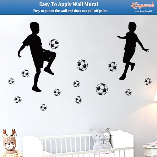 Soccer Players Wall Decals Peel and Stick, Football Sport Silhouette Vinyl Removable Wall Stickers & Murals, Wall Art Decor for Children¡¯s Baby Boys Bedroom Nursery Classroom Playroom