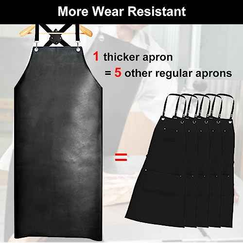 Waterproof Rubber Apron, 43" Anti-Tear Heavy Duty Vinyl Adjustable Thicker Cross Back Dishwasher Apron for Restaurant Dishwashing, Butcher, Lab Work, Dog Grooming Black