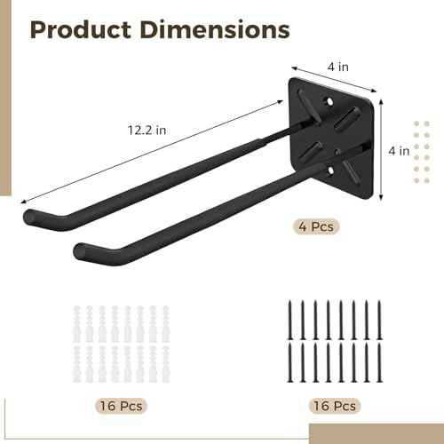 4 PCS Heavy Duty Garage Hooks, 12.2 in Wall Mount Long Hangers with Non-Slip Coating, Strong Metal Hooks for Chairs, Power Tools, Garden Tools, Ladders, Tires, Garage Organization