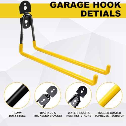11 Inch Garage Hooks Heavy Duty, 4 Pack Large Garage Storage Utility Hooks, Wall Mount Tool Hanger, Garage Organizer for Ski/Snow Board, Chair, Hose, Chair, Broom, Garden Tools
