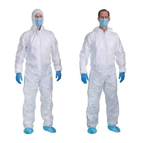 PENTAGON SAFETY EQUIPMENT 5 Pack Heavy Duty Disposable Coveralls with Hood, Breathable Hazmat Suits