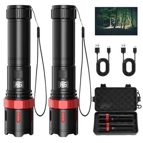 Rechrgeable EDC Flashlight, 99000 High Lumens Super Bright Flashlight, 5 Mode Flash Light with LED Display, Waterproof Powerful Handheld Light for Camping Hiking Emergency Home, 2pack