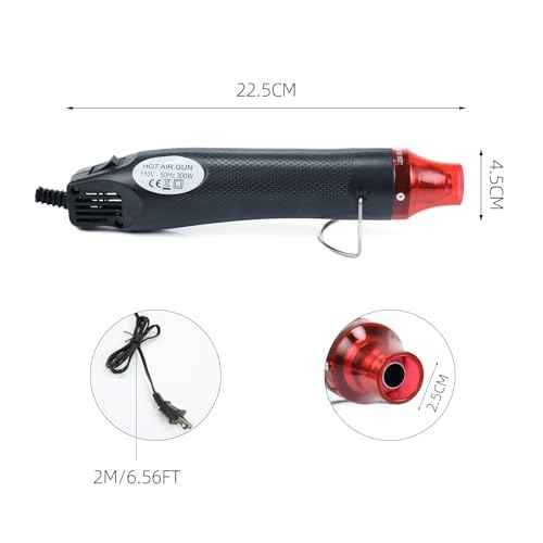 Heat Gun for Crafting, 110V 300W Handed Hot Air Gun, 3.28FT Ultra-Long Cable Portable Heat Gun with Stand and Power Cord for Shrinking Wrapping PVC, DIY Embossing and Drying Paint (Black)