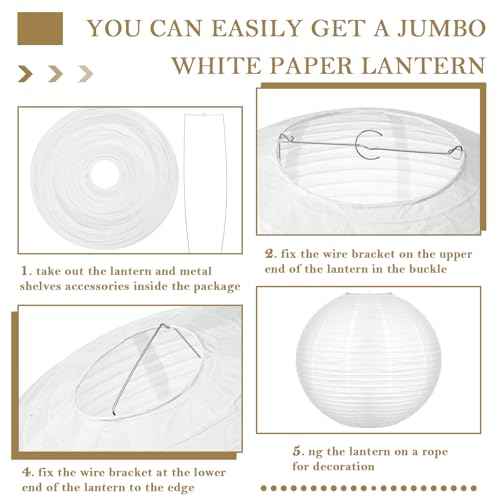 5 Pcs 30 Inch White Paper Lanterns White Chinese Moon Paper Round Lamp Japanese Hanging Lantern for Wedding Bridal Shower Decoration Anniversary Birthday Party Supplies