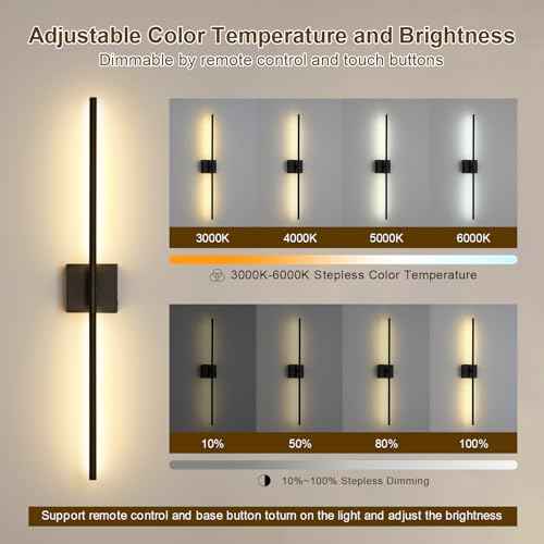 Battery Operated Wall Sconces Set of 2, USB Rechargeable Wall Lights with Remote Control, 360¡Æ Rotation, 6000mAh, Dimmable Touch Wireless Wall Sconce Decor for Living Room Bedroom, 32 Inch, Black