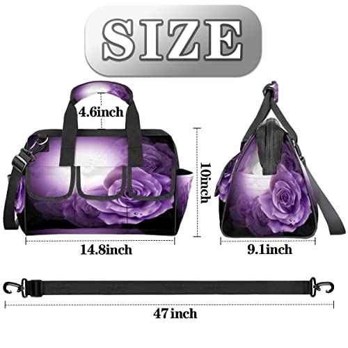 Purple Flowers Roses Tool Bag for Men Women Heavy Duty Multi-Pockets Wide Mouth Tool Tote Waterproof Tool Bag Organizer with Adjustable Shoulder Strap