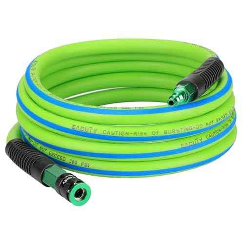 Hybrid Lead-in Air Hose 3/8 In. x 3 ft, Lightweight, Flexible, Durable Air Compressor Hose with Aluminum Universal Quick Coupler and Industrial Plug, Green Blue