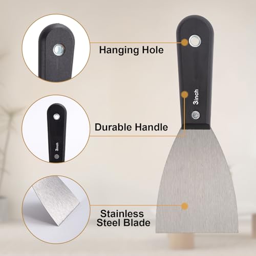 7 PCS Drywall Tools,Putty Knife,Paint Scraper Tool with Storage Bag,Stainless Steel Putty Knife Set,Drywall Scraper Spackle Taping Knife for Spreading Mud, Taping,Repairing wall (6 PCS -3")