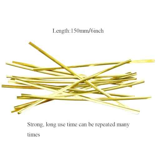 HAHIYO 300Pcs 6inches Gold Metal Twist Ties Bread Candy Coffee Bag Ties Plant Garden Twist Ties for Cellophane Treat Bags Gift Wraping Bags Plastic Bags Halloween Party Cake Present Art Crafts
