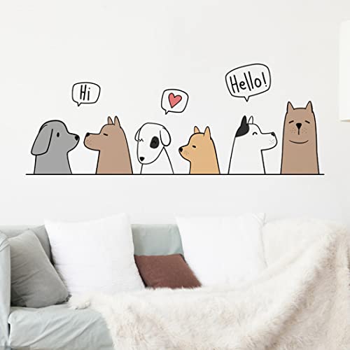 Dogs 'Say Hi' Cartoon Wall Decals, Multicolor, Polyethylene Terephthalate, Reusable, Rectangular, Indoor, 11.8in x 23.6in