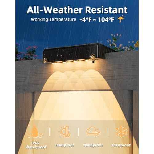 VOLISUN Solar Deck Lights 12 Pack, Warm White Glow LED Large Size Lamp, IP65 Waterproof Step Lights Outdoor for Deck, Step, Fence, Railing, Wall and Stairs (Black)