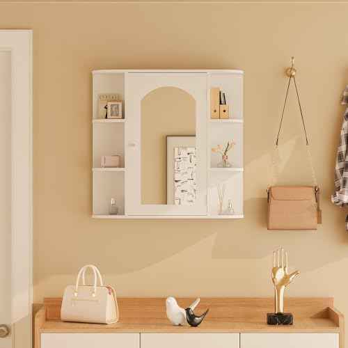 Bathroom Wall Cabinet, Medicine Cabinet with Mirror and Adjustable Shelves,White Wall Mounted Cabinet Over The Toile,3-Tier Wood Hanging Storage for Bathroom,Kitchen,Living,Laundry Room