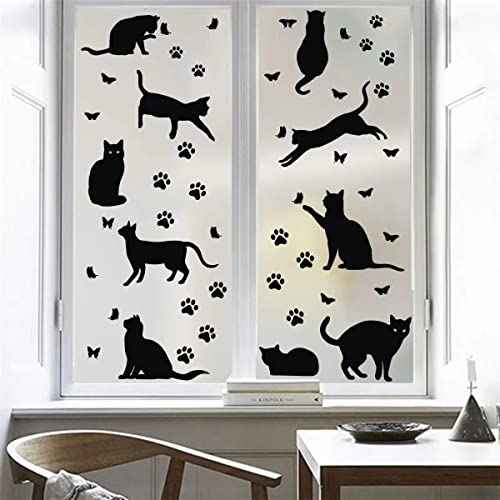 Bamsod Black Cat Wall Stickers for Kids Bedroom - Vinyl Wall Art Decals, 10 Pcs