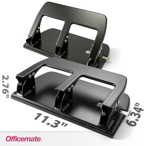 Officemate 3-Hole Punch, Medium Duty, 30-Sheet Capacity, Ergonomic Handles, Adjustable Paper Guide, Durable Metal Base, Black