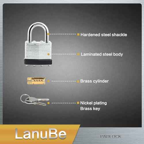 LanuBe Lock Laminated keyed Padlock (1-9/16", 40mm), keyed Alike Locks, Normal Shackle,Marked Black Plastic Hoop, Pack of 12¡¦