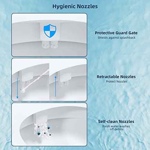 Hibbent Bidet Attachment for Toilet, Self Cleaning Dual Nozzle, Hot & Cold Water Spray Non-Electric Mechanical Bidet Toilet Seat for Rear or Female Washing Sanitizing, Adjustable Water Pressure, White