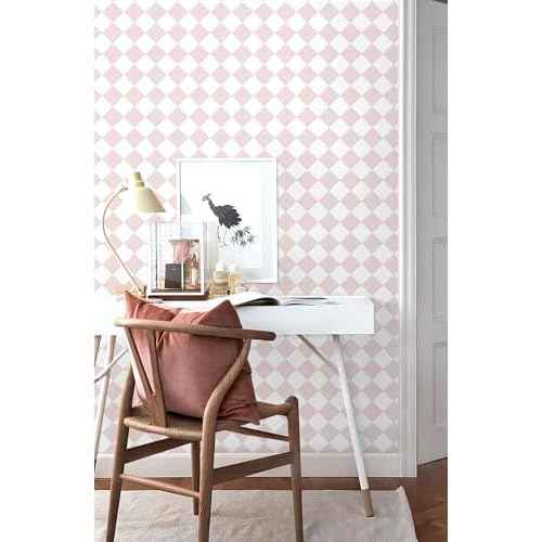 Safiyya Pink Wallpaper Geometric Checkered Peel and Stick Wallpaper Self Adhesive Removable Contact Paper Pink Check Wall Paper for Bedroom Nursery Room Cabinet 78.7"x 17.3"