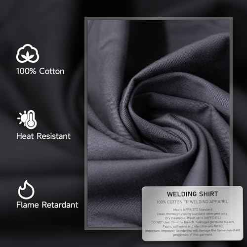 YESWELDER FR Welding Shirts Flame Resistant Lightweight, 100% Cotton NFPA2112 Fire Retardant Welding Jacket for Men Women