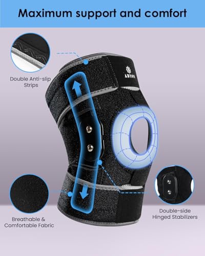 ABYON Hinged Knee Brace for Men & Women - Maximum Support with Metal Side Stabilizers, Adjustable 360° Wraparound Strap for Meniscus Tear, ACL/MCL Pain, Arthritis & Post-Surgery Recovery - Please Check How To Size Video