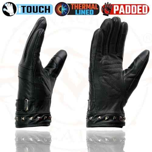 Milwaukee Leather MG7755 Women's Black Leather ¡¯I - Touchscreen Compatible¡¯ Thermal Lined Motorcycle Gloves W/Gel Palm