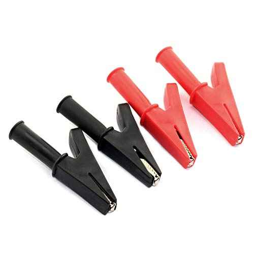 2Pairs Full Insulation Car Battery Test Lead, 30A Protecting Alligator Clips Crocodile Clamps (Black+Red)