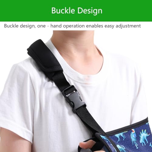 Kids Arm Sling for Boys with Dinosaur Print – Adjustable Fracture Support Sling for Stable Injuries, Post-Surgery & Recovery (Dinosaur, Large)