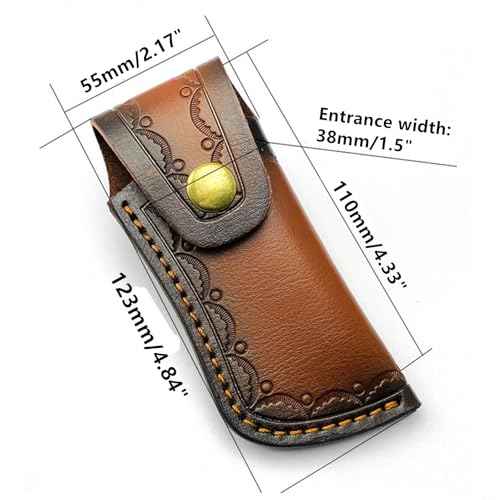 Leather Pocket Knife Sheath,Carry Snap Case for Folding Knife Pouch EDC Holster Belt Loop Brown Outdoor Hunting Camping Gift 4.33"