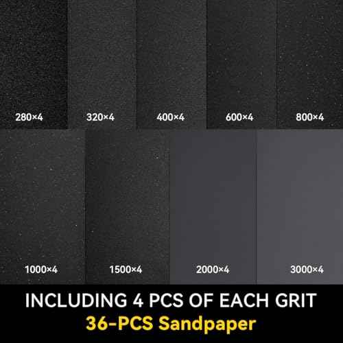 Sandpaper 36 Sheets 280/320/400/600/800/1000/1500/2000/3000 grit Assorted Wet Sanding Paper Automotive Sandpaper Assortment, for Car Wood Metal Furniture 9x3.6 Inch