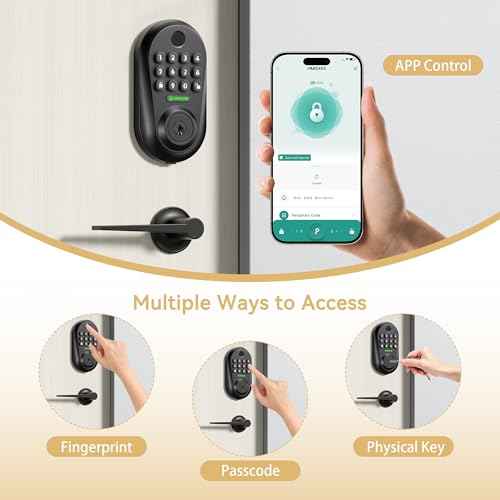 IRONZON Keyless Entry Door Lock Deadbolt with Handles Set Fingerprint Smart Door Lock with Keypad, Digital Auto-Locking Deadbolt, Electronic Entry Lock for Front Door