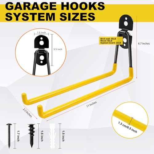 11 Inch Garage Hooks Heavy Duty, 4 Pack Large Garage Storage Utility Hooks, Wall Mount Tool Hanger, Garage Organizer for Ski/Snow Board, Chair, Hose, Chair, Broom, Garden Tools