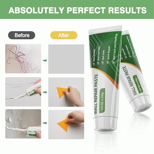 Drywall Repair Kit, 2 Pcs Spackle Wall Patch Repair Kit with Scraper, Wall Mending Agent Wall Putty Paste Wall Hole Filler in Home Large Hole Drywall Patch, Quick Repair Crack, Plaster Wall Repair