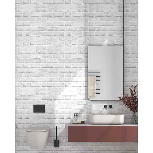 Brick Wallpaper Peel and Stick Wallpaper 17.7''x197'' Faux 3D Brick Contact Paper for Cabinets White Self Adhesive Removable Brick Wall Paper for Bedroom Waterproof Wallpapers for Walls