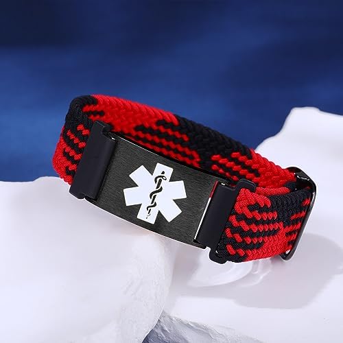 Personalized Sport Medical Alert Bracelets for Women Men - Custom Medical ID Bracelets with Free Engraving - Hook and Loop/Elastic/Stainless Steel/Silicone Watch Wristband Emergency Bracelet