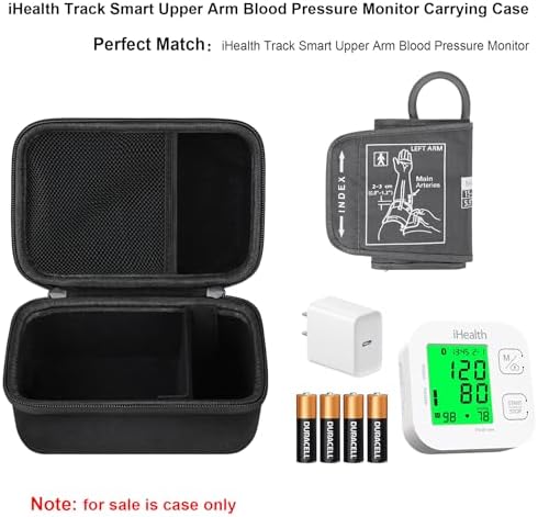 Elonbo Carrying Case for iHealth Track Smart Upper Arm Blood Pressure Monitor, Wireless Bluetooth Blood Pressure Monitor Travel Protective Bag Storage Holder, Mesh Pocket fits Range Cuff, Black
