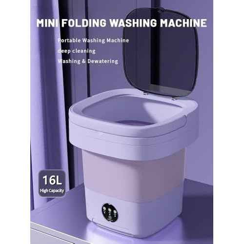 Portable Washing Machine, Mini Washer,16L Upgraded Large Capacity Foldable Washer.Deep Cleaning of Underwear, Baby Clothes and Other Small Clothes.Suitable for Apartments, Dormitories, Hotels.(Purple)